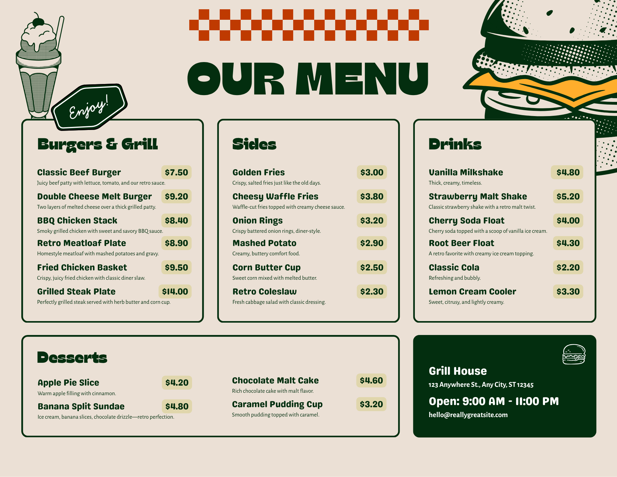 Grill House — menu design by Del Designs